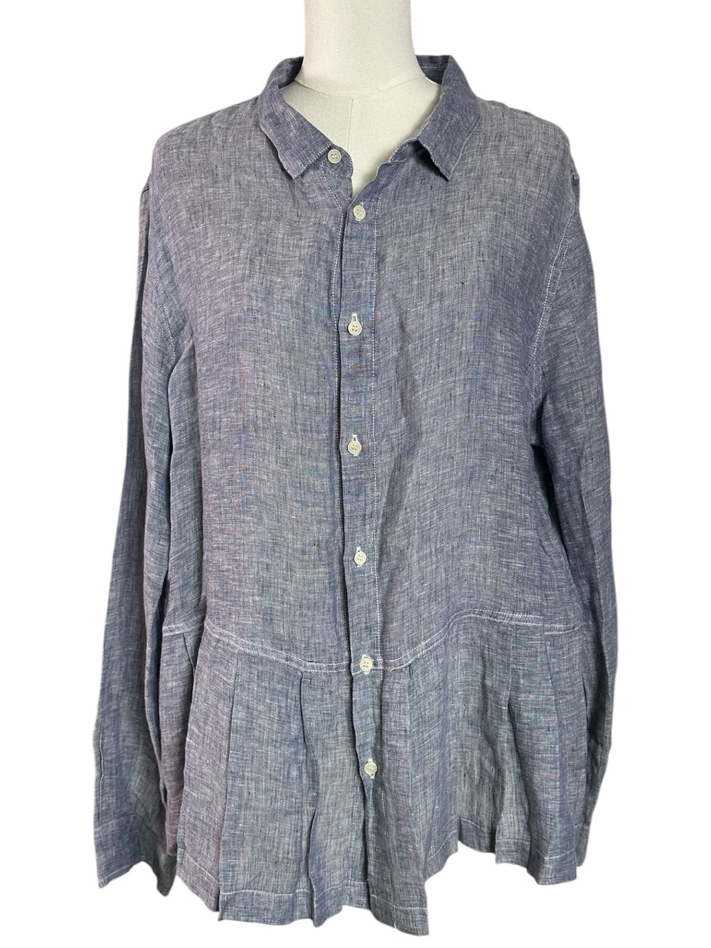 CP Shades XL Linen Button Down Peplum Tunic Top Coastal Blue Preppy LagenLook
